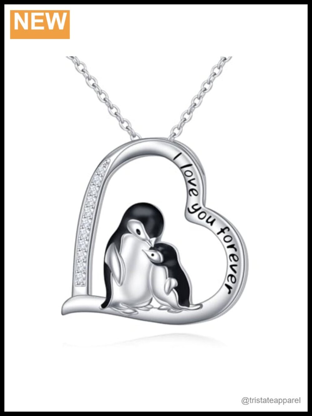 S925 Sterling Silver Penguin Mom Daughter Necklace 18in Pendant Jewelry